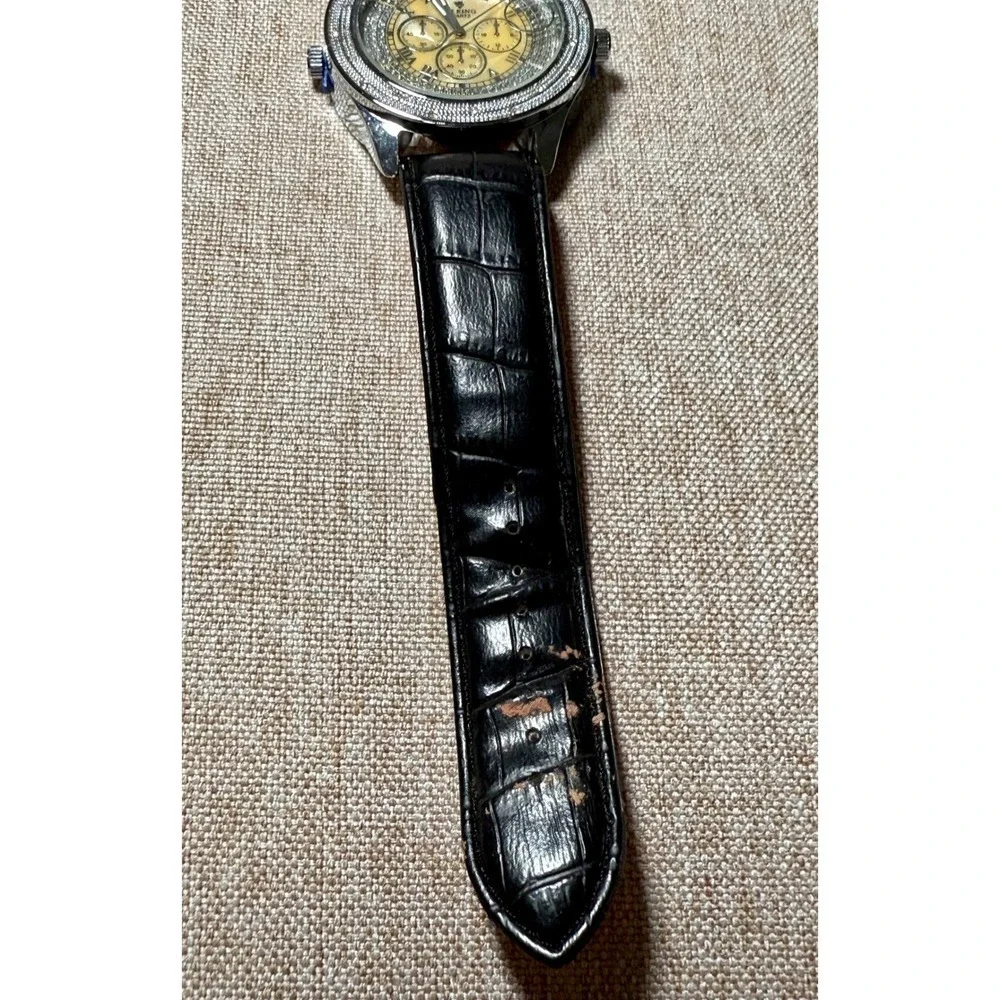 ICE KING Mens Orange Leather Strap Chronograph Watch Silver Dial Water Resistant